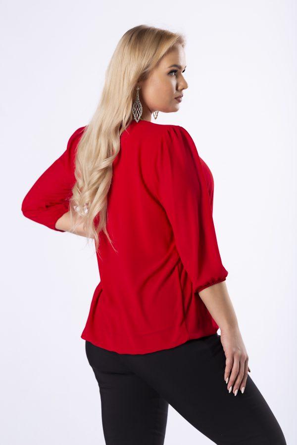 Elegancka bluzka z zakładkami na dekolcie kolor czerwony
