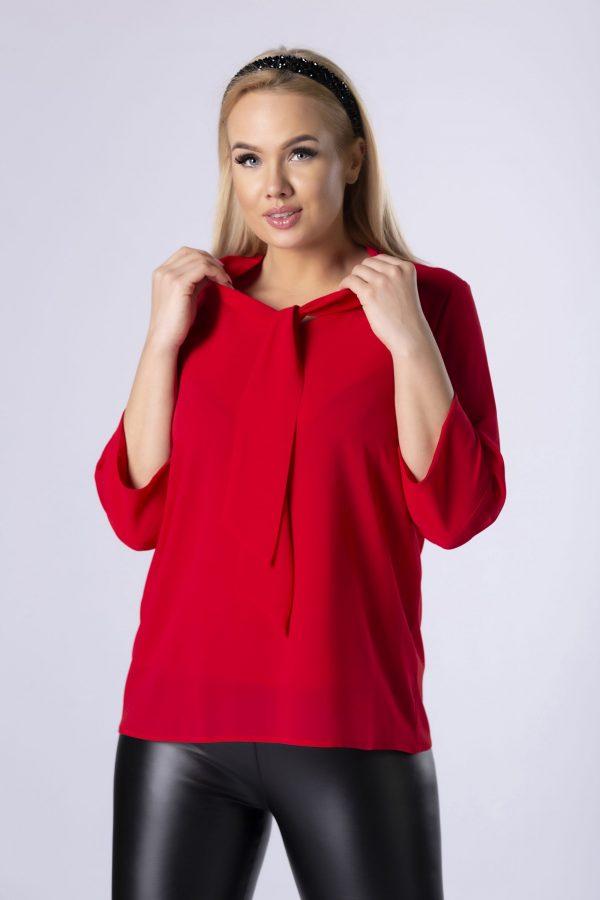 Szyfonowa bluzka z wiązaniem przy szyi kolor czerwony, plus size