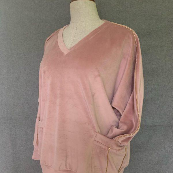 Bluza z weluru Bellgold kolor różowy, plus size XXL