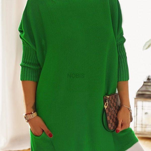 Luźny sweter oversize z kieszeniami kolor zielony