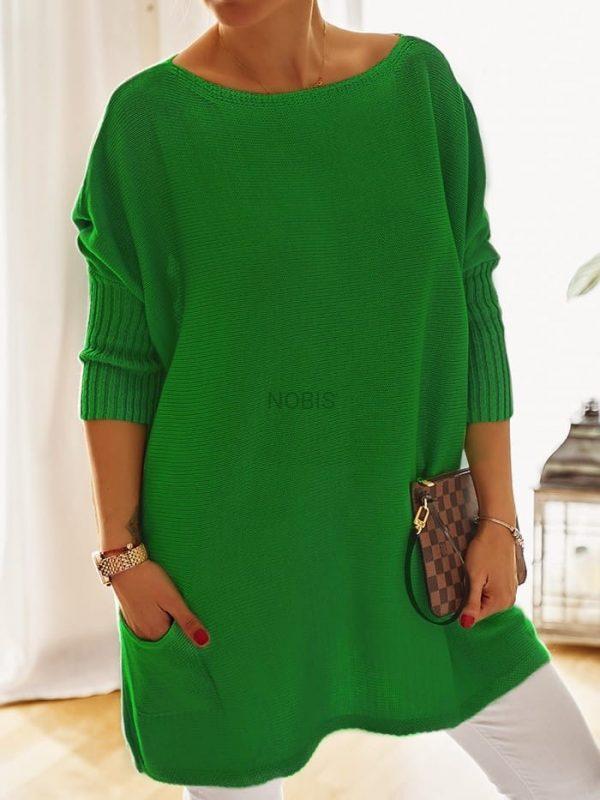 Luźny sweter oversize z kieszeniami kolor zielony