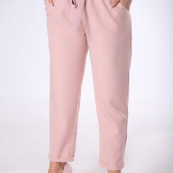 Eleganckie spodnie z talią paper bag kolor brudny róż