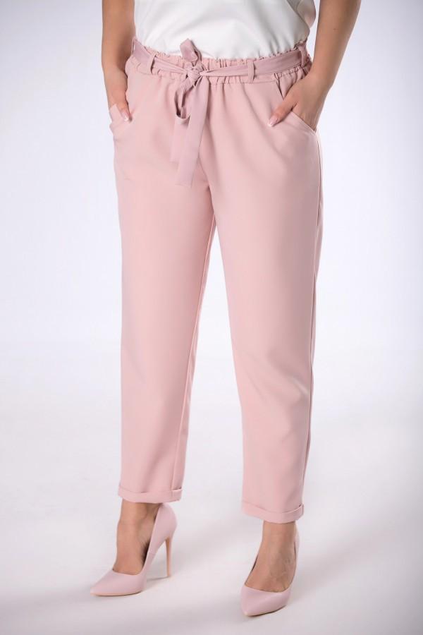 Eleganckie spodnie z talią paper bag kolor brudny róż