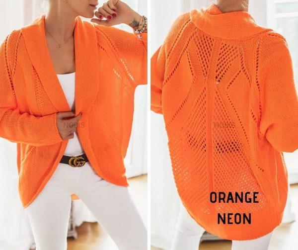 Kardigan oversize z ażurowym tyłem kolor orange neon