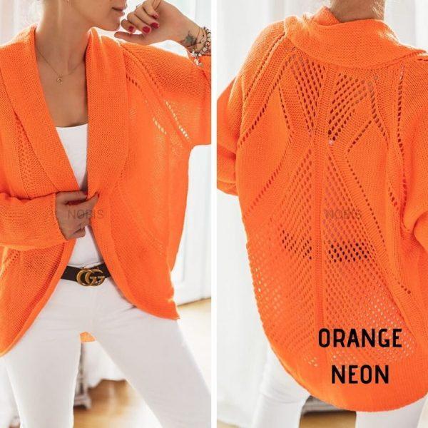 Kardigan oversize z ażurowym tyłem kolor orange neon