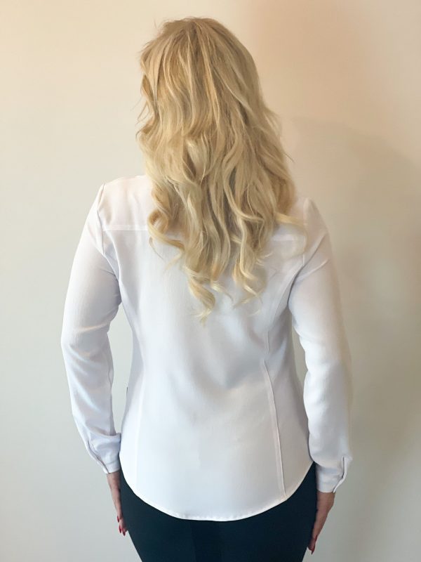 Elegancka klasyczna bluzka Sandra z długim rękawem kolor biały
