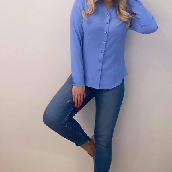 Elegancka klasyczna bluzka Sandra z długim rękawem kolor niebieski