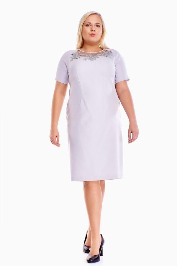 Sukienka klasyczna ołówkowa kolor jasny szary, plus size XXL