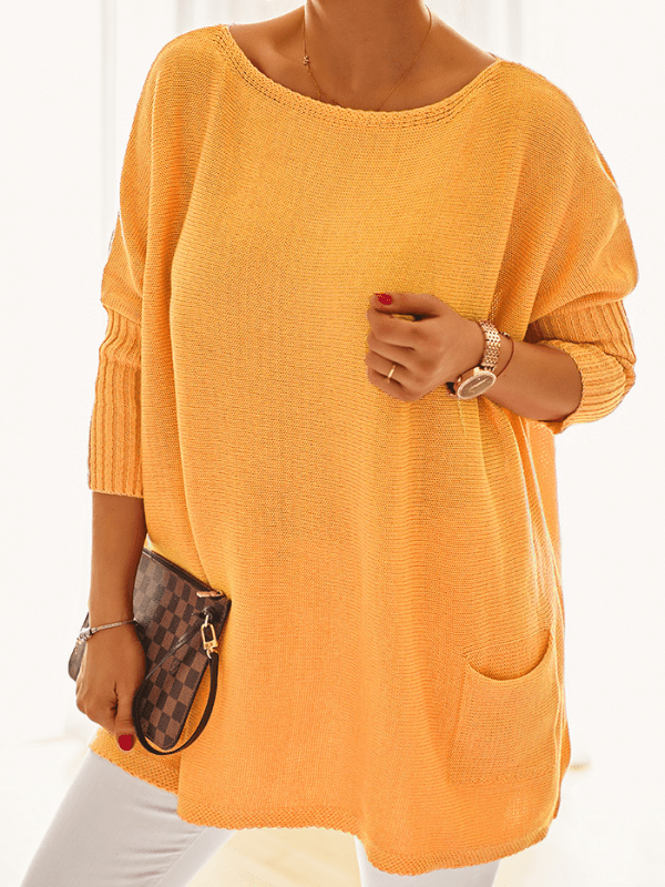 Luźny sweter oversize  z kieszeniami kolor orange 