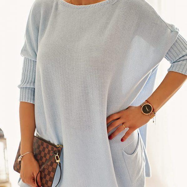 Letni luźny sweter oversize  z kieszeniami kolor blue