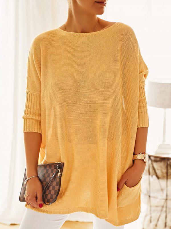 Letni luźny sweter oversize  z kieszeniami kolor słoneczny