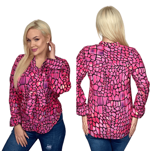 Bluzka Sandra z fontaziem wzór kostka różowa