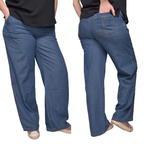 Letnie spodnie z jeansu CEVLAR prosta nogawka kolor granatowy